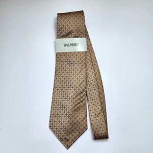 Balmain Necktie Men's Silk Tie 100% Silk Foulard Tie New Brown Grey & White Dots